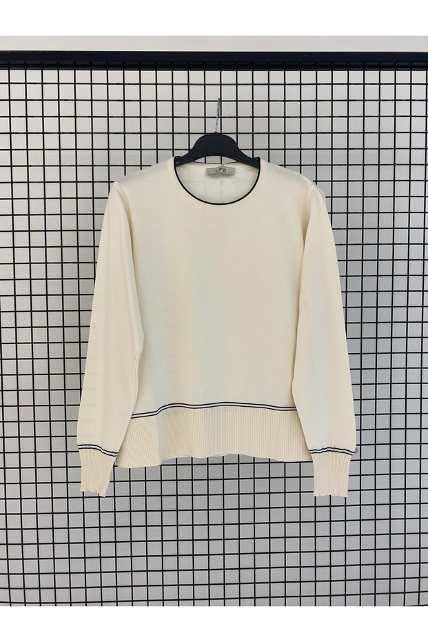 Stripe Detailed Cold Yarn Full Fit Basic Knitwear 58 cm