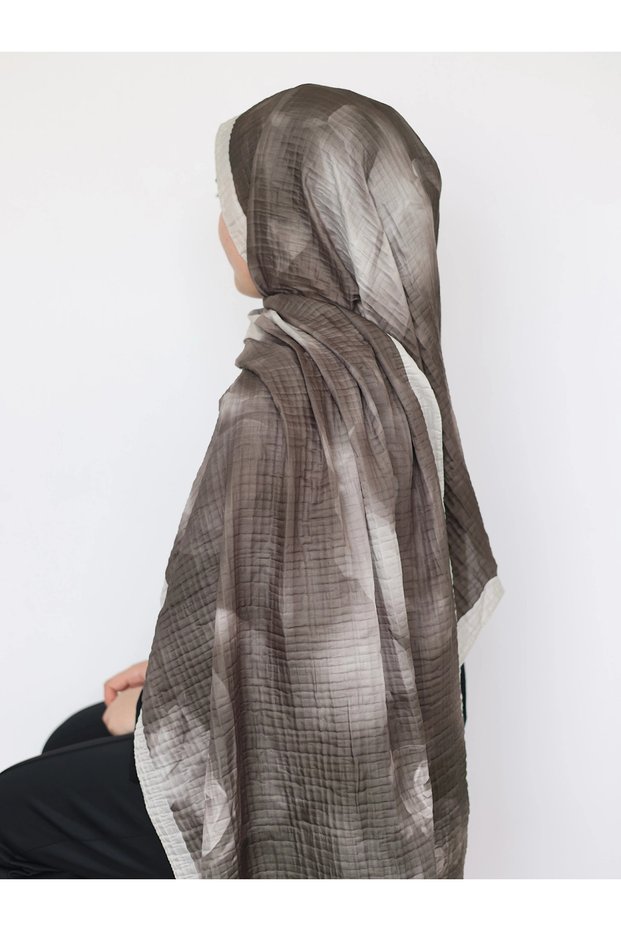 Misty Rose Pattern Muslin Shawl - Stone & Khaki