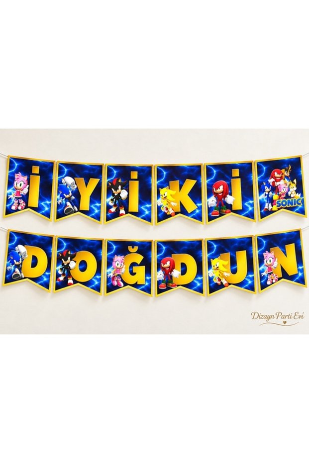 Sonic Themed Happy Birthday Banner Paper Pennant Birthday Wall Decoration 180 cm