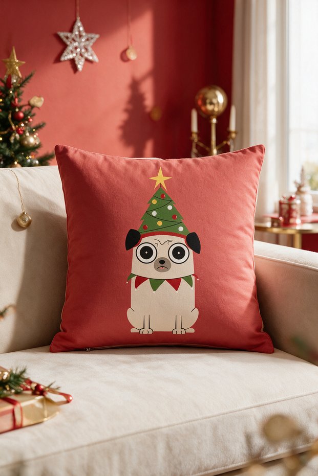 New Year Themed Throw Pillow Cover 43X43 cm Digital Printed Decorative New Year Pillow Cover Gift