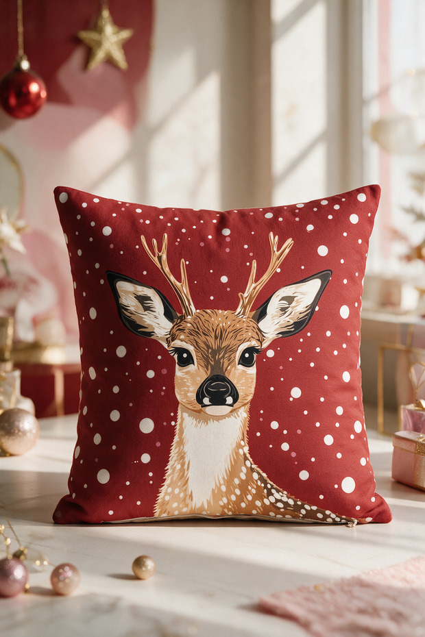 New Year Themed Throw Pillow Cover 43X43 cm Digital Printed Decorative New Year Pillow Cover Gift