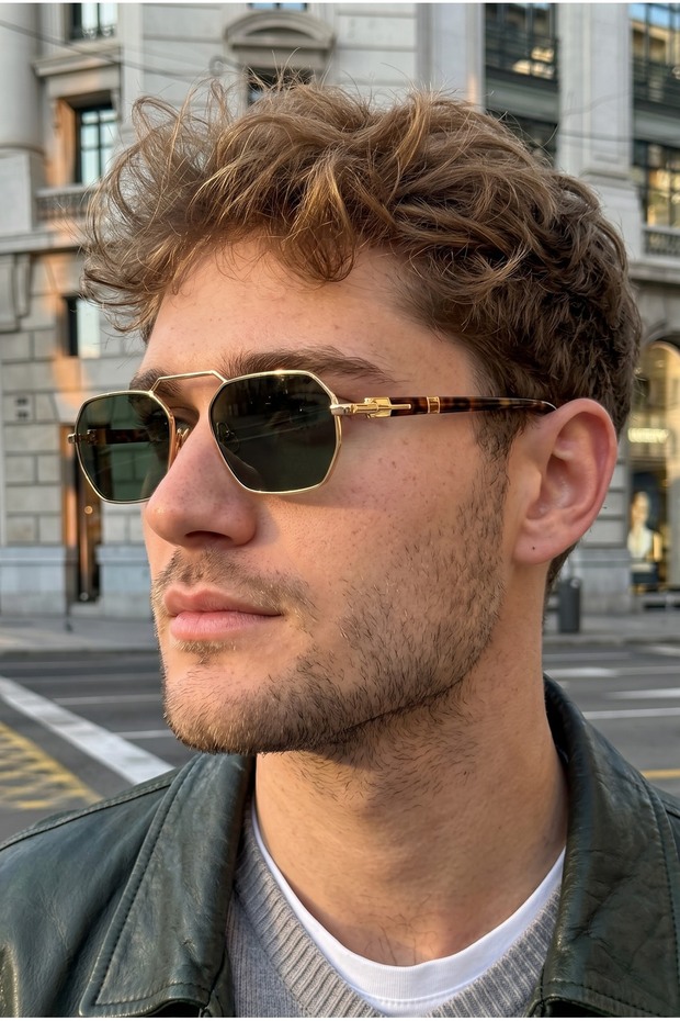 Eşref Unisex Ultra Light Uv400 Filtered Khaki Green Leopard Frame Sunglasses