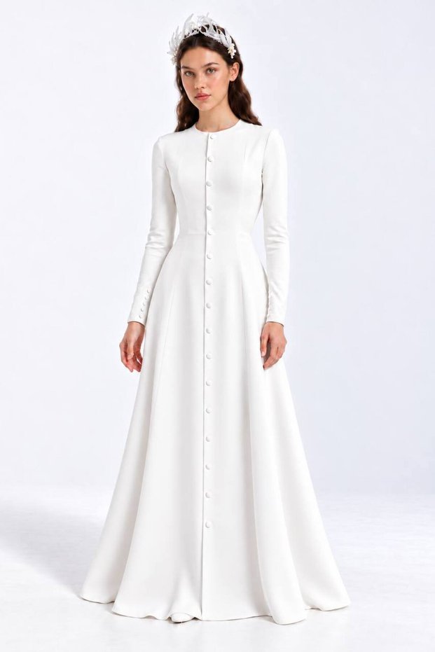 Modest White Wedding Dress Promise Dress Engagement Dress Hijab Promise Engagement Dress