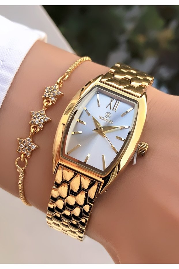 Gold Color Steel Strap Women's Wristwatch -Waterproof- with Bracelet Gift
