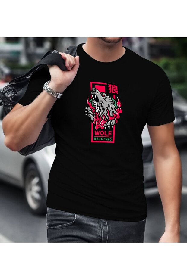 Wolf Design Black T-Shirt-1