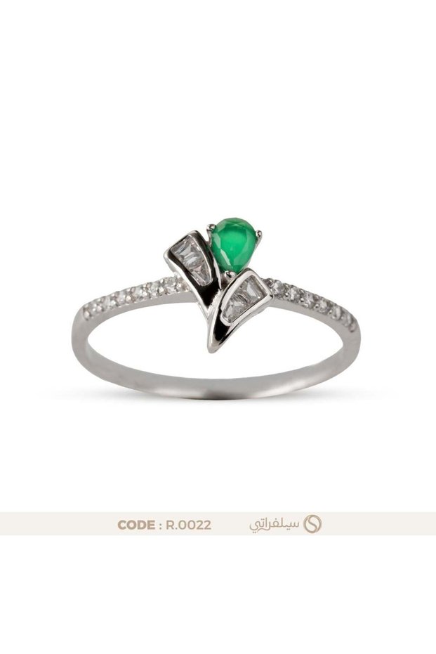 خاتم بفص زمردي أخضر فضة عيار 925 مطلي روديوم