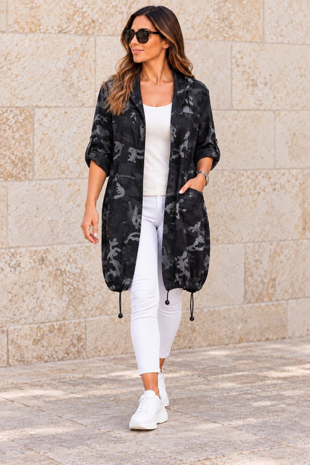 Women's Italian Linen Fabric Star Back Open Front Jacket