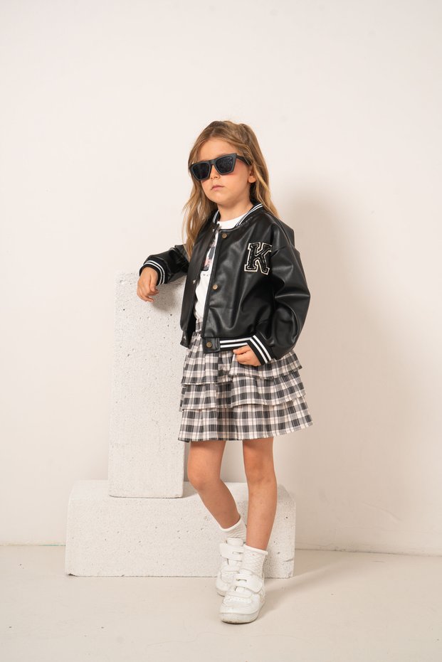 Baby Girl & Child Leather Jacket College Skirt Set