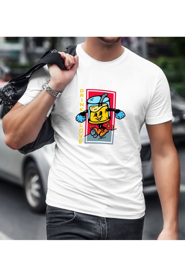Drink Love Designed White T-Shirt-1