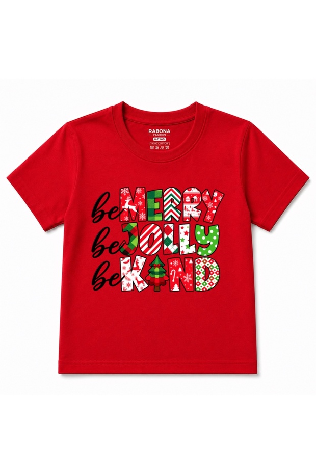 Be Merry, Be Jolly, Be Kind - Cute Colorful Christmas Typography Kids Graphic T-Shirt
