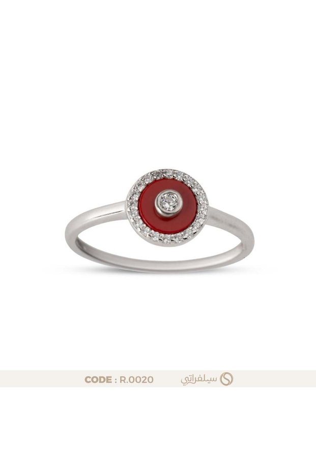 خاتم بفصوص فريدة أحمر فضة عيار 925 مطلي روديوم