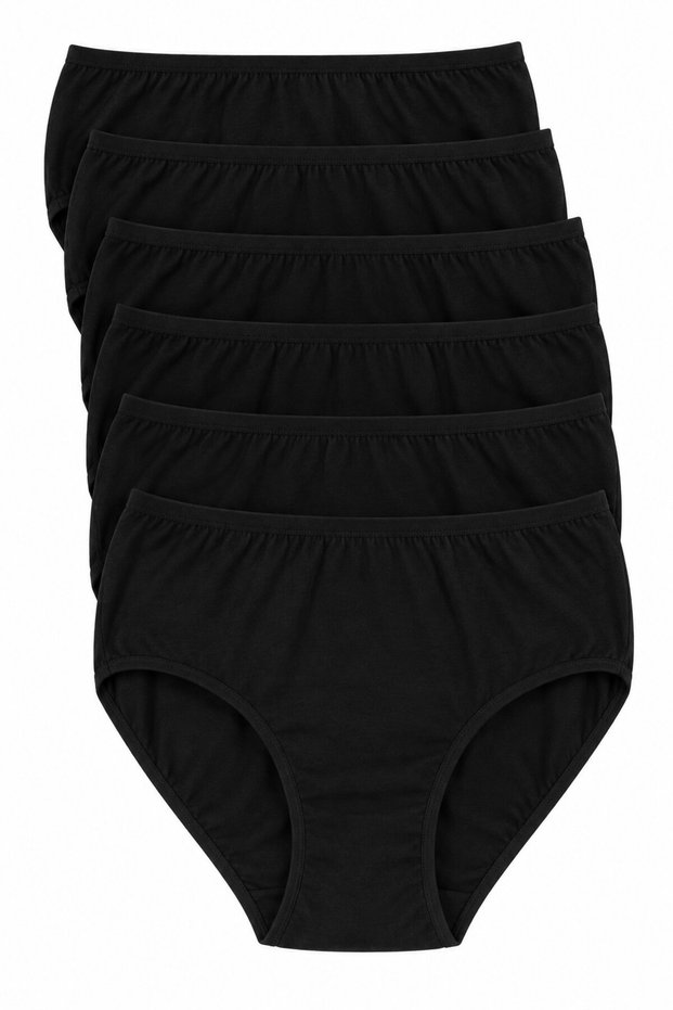 Women's 6-Piece Black Cotton Lycra Bato Panties High Stretch Underwear