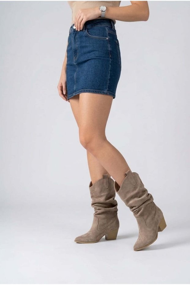 Adea Women's Cowboy Boots with Bellows Mink Suede