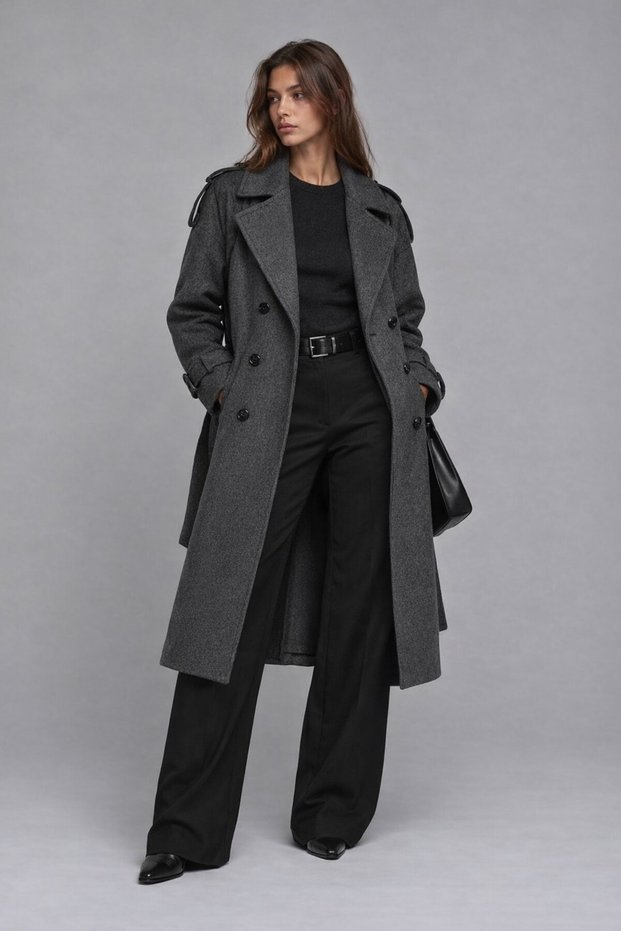 Women's Long Cashmere Coat Anthracite Wool Blend Long Overcoat