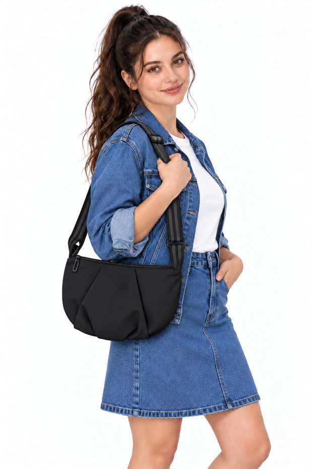 Black Color Women's Adjustable Strap Daily Mini Shoulder Bag and Crossbody Bag