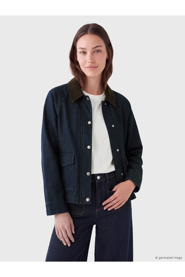 Indigo Velvet Collar Women's Jean Jacket