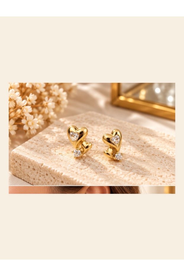 Gold Color Double Model Stone Earrings