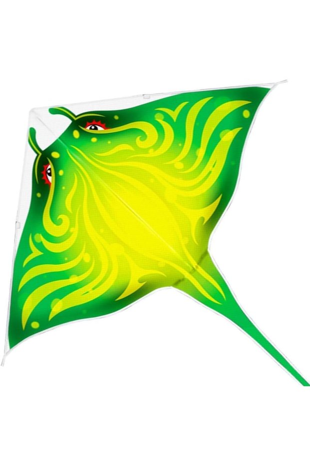 طائرة ورقية على شكل سمكة الشيطان للأطفال، طائرة ورقية دلتا كبيرة بخط واحد، تتضمن مقبض الطائرة (أخضر)