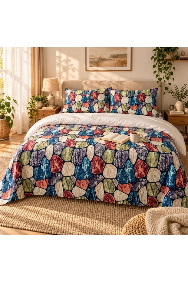 King Size Flat Bedsheet Set, 3 Pieces, 260 x 240 cm (Navy Blue)
