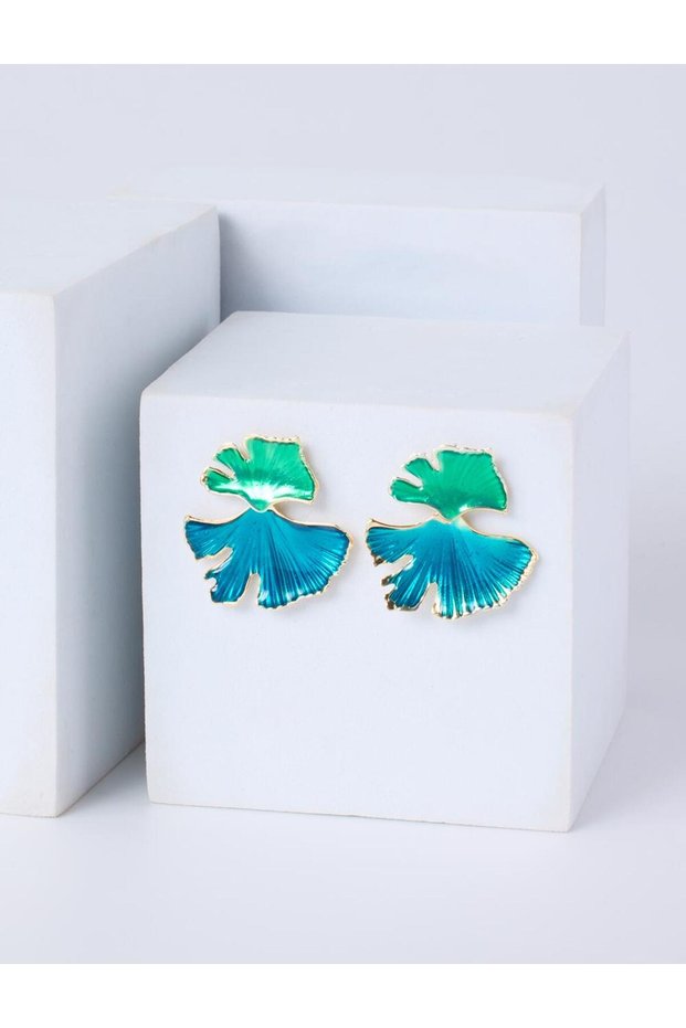 Green Leaf Figured Natural Stone Detailed Earrings
