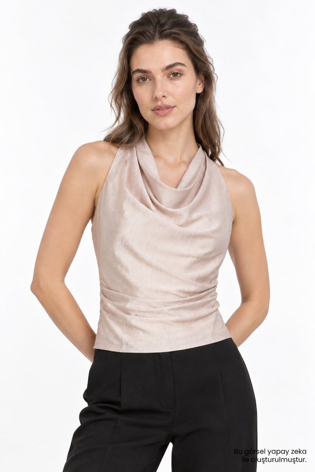 Draped Blouse with Gathered Sides at the Neckline