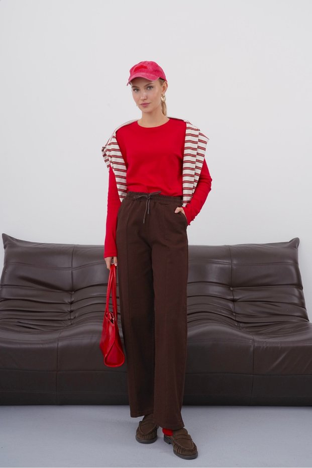 Women's Comfortable Fit Pants with Elastic Waist and Pockets
