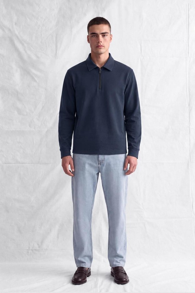Men's Navy Blue Collared Zippered Sweatshirt