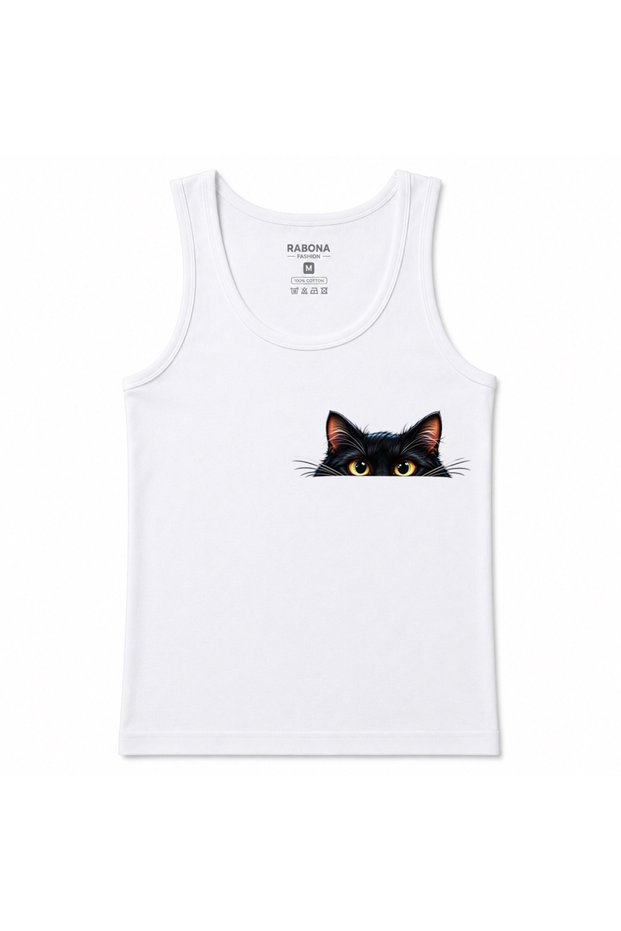 Peeking Cat Eyes Graphic Athletic Cotton Tank Top