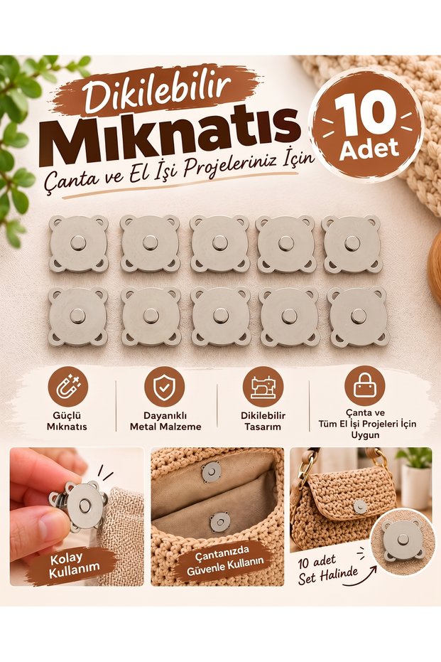 Attachable Bag Snap Magnet - 10 Pieces