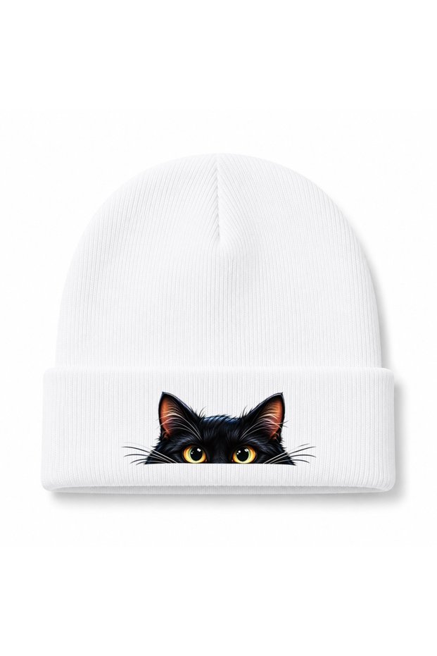 Peeking Cat Eyes Graphic Knit Beanie