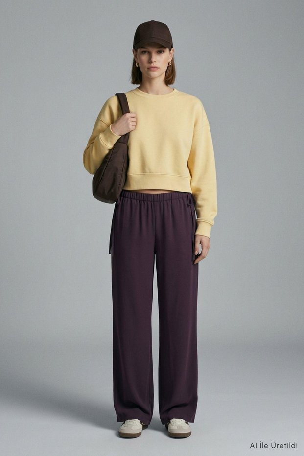 Side-Tie Slim Elastic Pants 8426A Plum