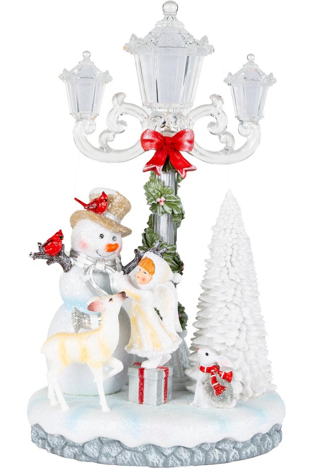 New Year's Decoration Lighted Street Lamp and Snowman White 18X30 Cm.