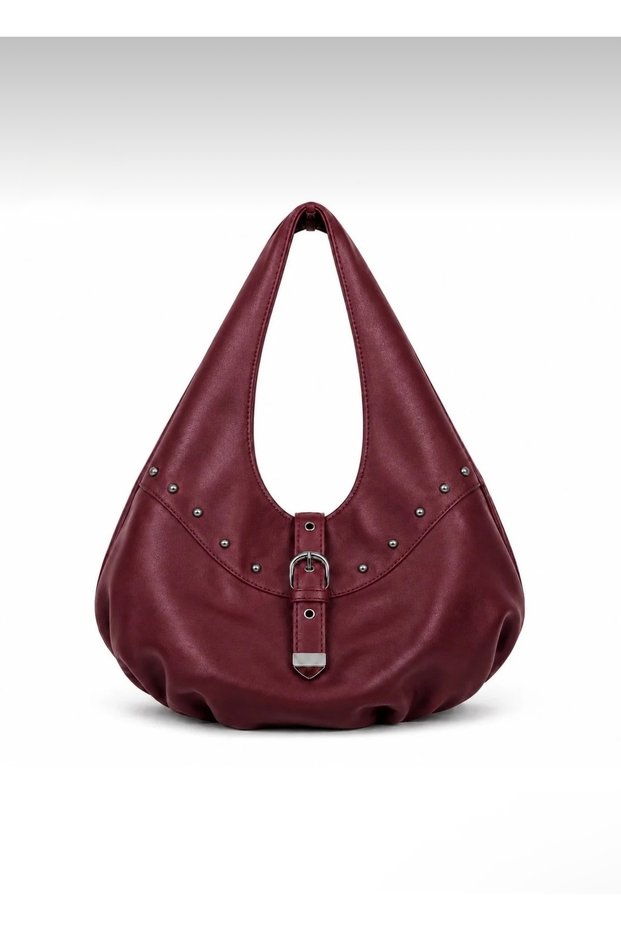Women's Hobo Shoulder Bag with Suede Texture Belt and Staple Detail
