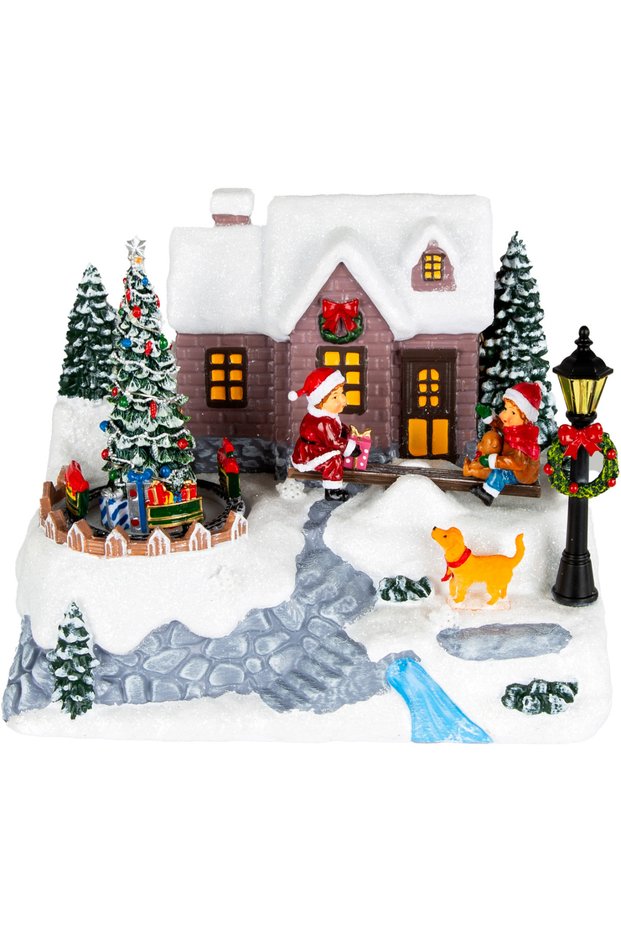 Christmas Decoration Home Decoration for Women, Men and Dogs with Lights and Music Brown-White 23X18 Cm.