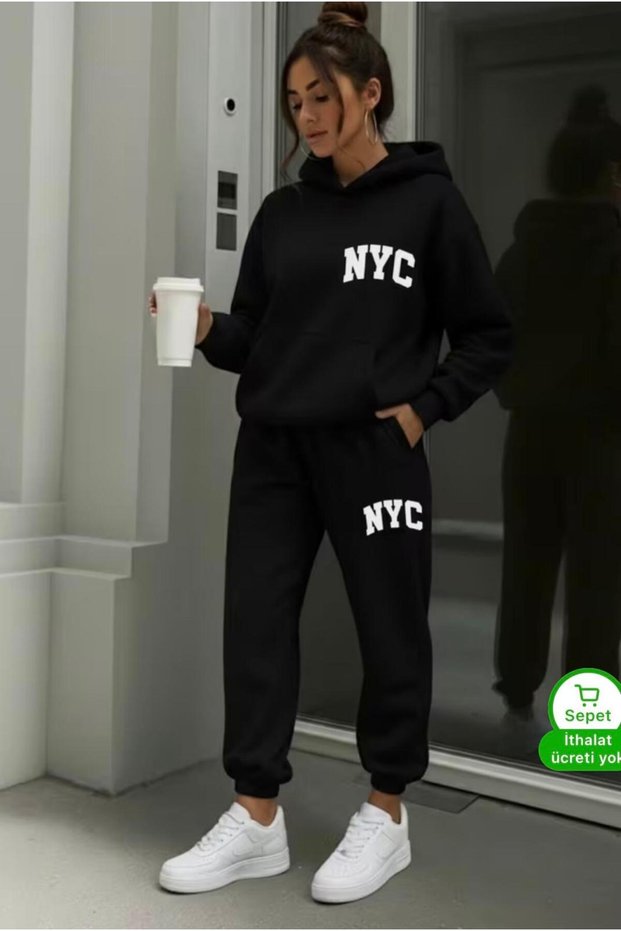 Unisex Nyc Text Printed Top and Bottom Track Suit Set