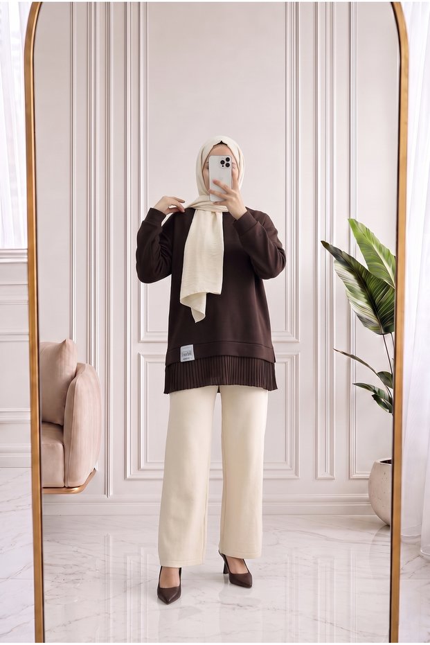 تنورة كانسيمال مطوية-ZN4591 بني