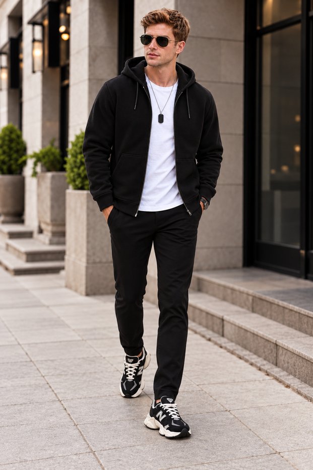 Men's Relaxed Fit 3 Thread Winter Fleece Lined Double Pocket Zipper Hooded Sweatshirt