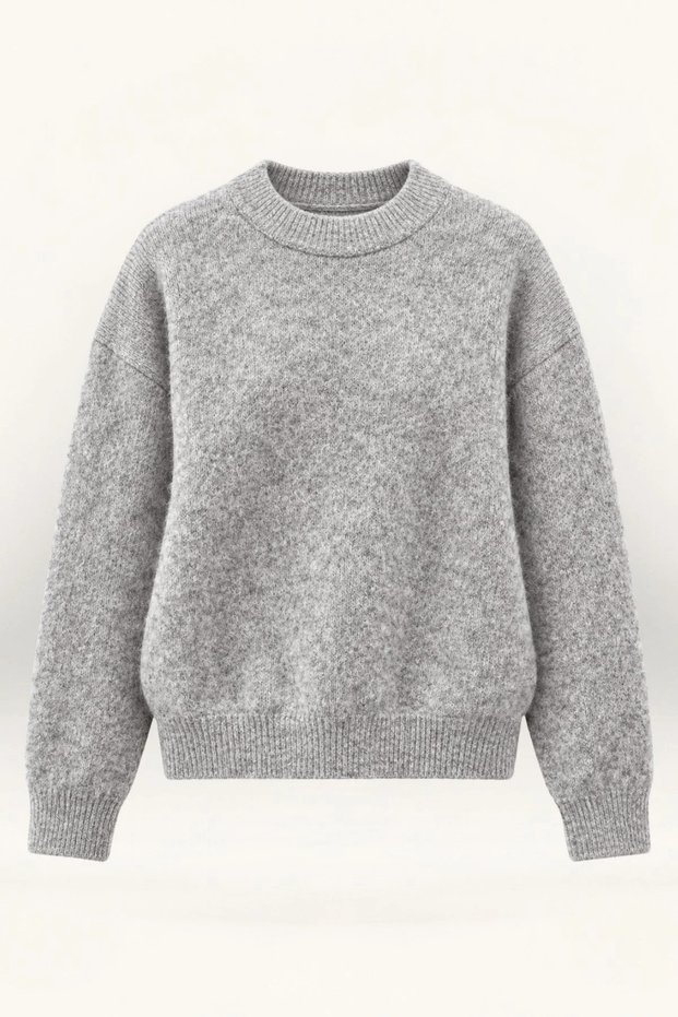 Women's Gray Melange Crew Neck Ultra Soft Textured Sweater