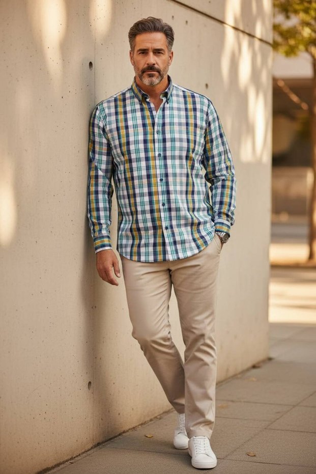 Colorful Checkered Plus Size Long Sleeve Men's Shirt