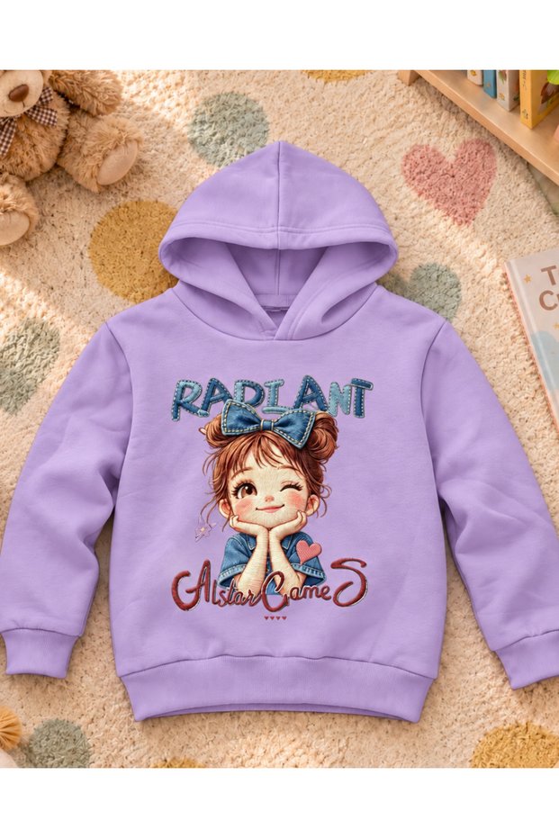 Cute Girl Printed Hooded Unisex Kids Sweatshirt