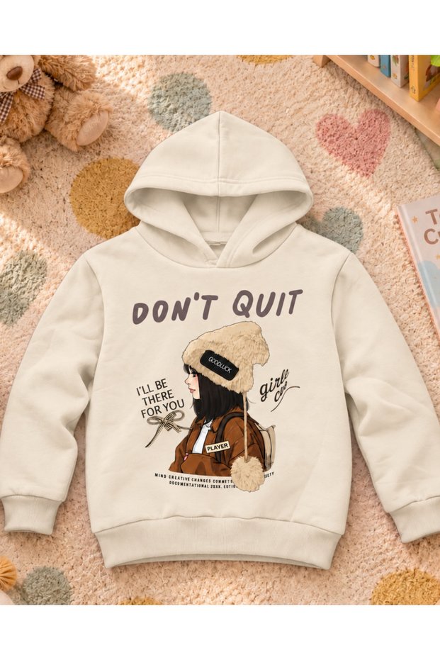 "Don'T Quit" Printed Hooded Unisex Kids Sweatshirt
