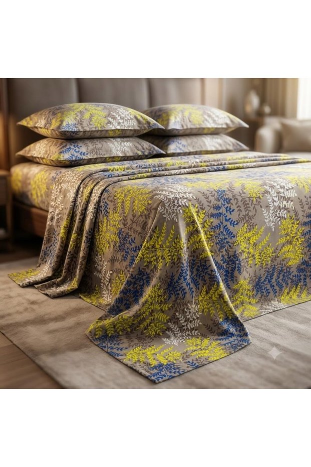 Luxury 3-Piece Cannon Cotton Bedsheet King Size (270x250 cm) – 200 Thread Count Flat Sheet with 2 Pillow Covers, Soft Breathable 3-Piece Bedding Set King Size (Multicolor Leaf, King (U.K. Standard))