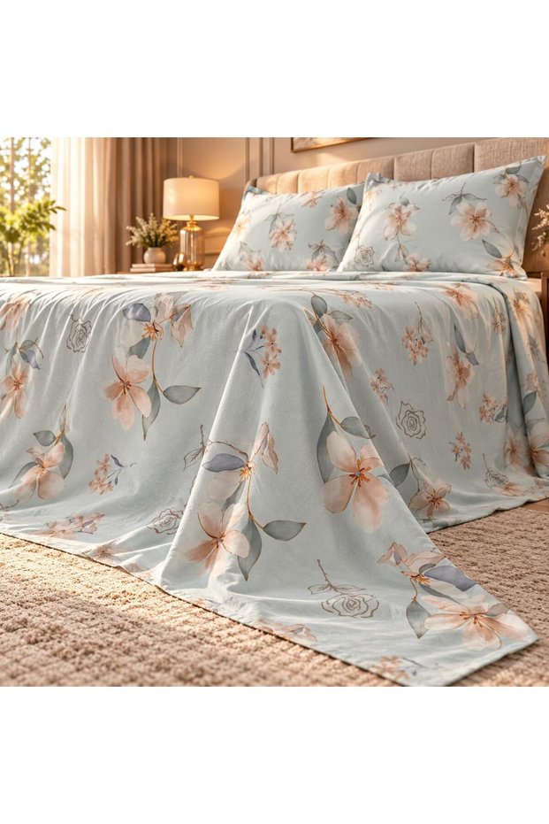 Luxury 3-Piece Cannon Cotton Bedsheet King Size (270x250 cm) – 200 Thread Count Flat Sheet with 2 Pillow Covers, Soft Breathable 3-Piece Bedding Set King Size (Turquoise, King (U.K. Standard))