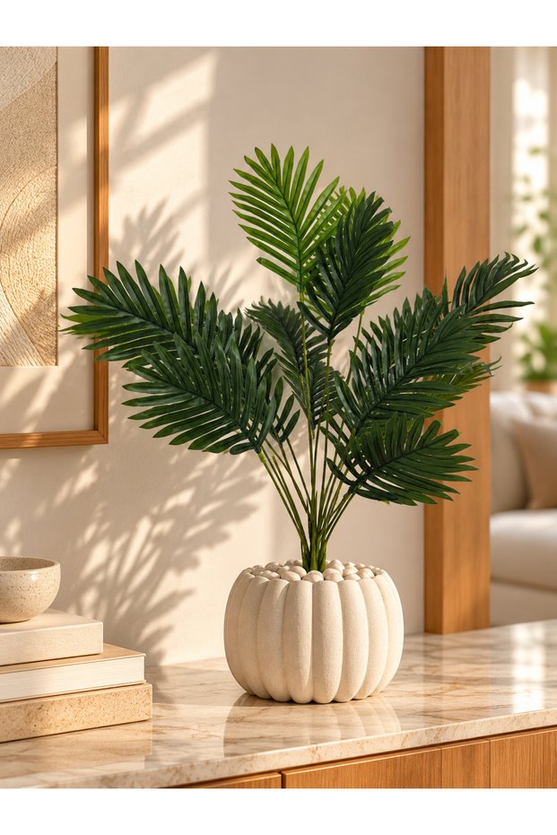 Artificial Feather Palm Plant 75 cm – 18 Leaves – Indoor & Outdoor – Plant Only, No Pot