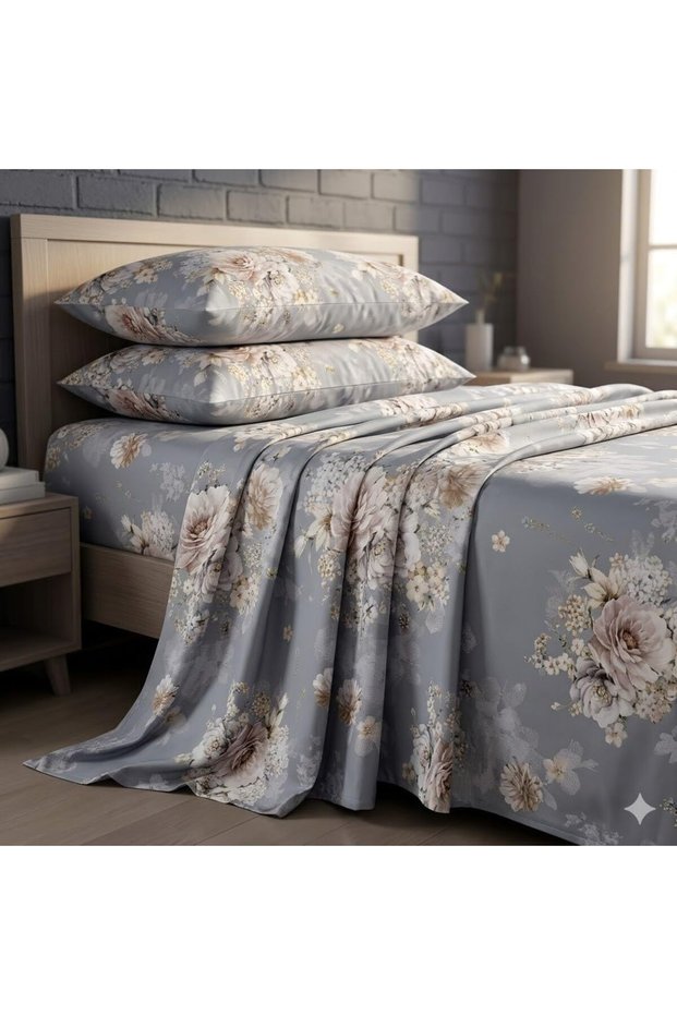 3 Pieces Flat Bedsheet Set with Floral Pattern King Size Bed Pillow Cover Set with 1 Bedsheet, 2 Pillow Cover Bedding Set King (U.K. Standard)) (Dark Gray Pink Floral., King (U.K. Standard))