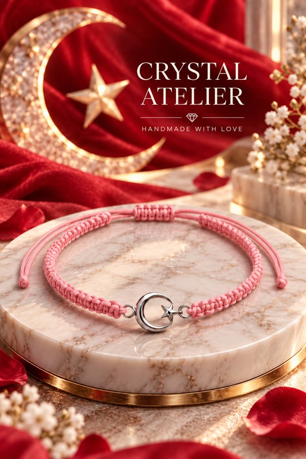 Pink Moon Star Macrame Bracelet Adjustable Macrame Knitted Unisex Silver Color Moon Star Pink Rope Bracelet
