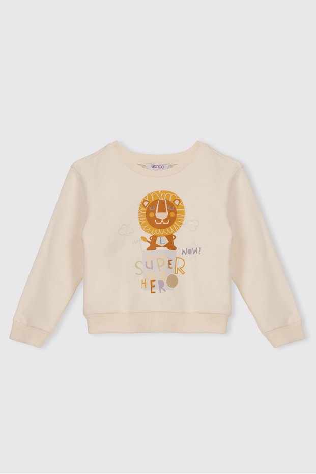 Baby Boy Crew Neck Ecru Sweatshirt