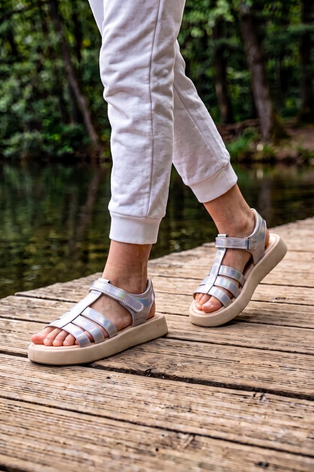 Silver Velcro Strap Soft Comfortable Sole Girls' Sandals