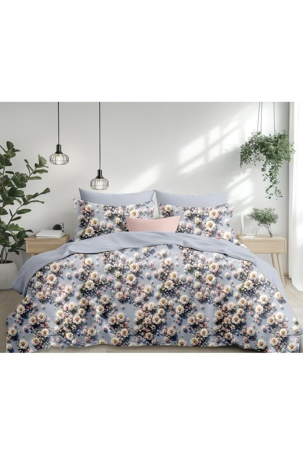 Luxury King Size Bedding Set 3-Piece | Digital Floral Bedsheet | Wrinkle-Free & Easy Care and 1 Flat Bedsheet & 2 Pillow Covers. King (U.K. Standard)) (Blue Floral, King (U.K. Standard))