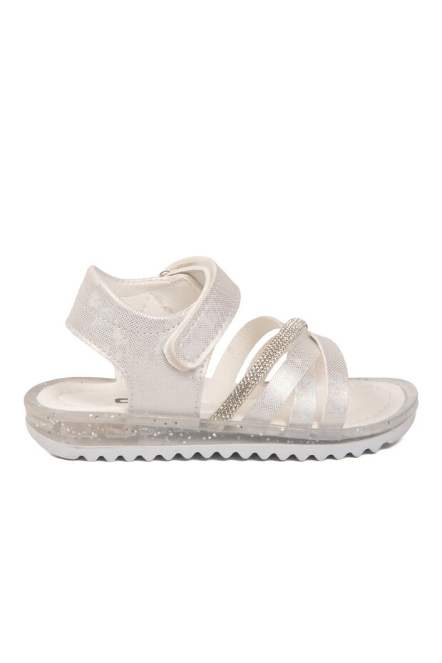 White Velcro Stone Detailed Baby Girl Sandals
